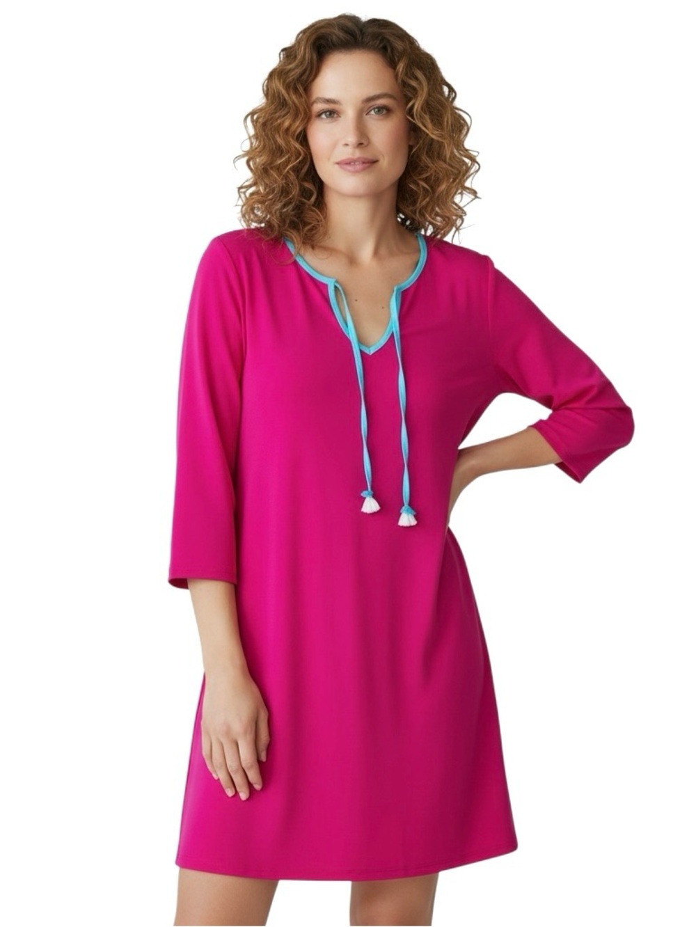 Capelton Road Dress Resort Raspberry Beach Pullover 3/4 Sleeves Sz L NWOT